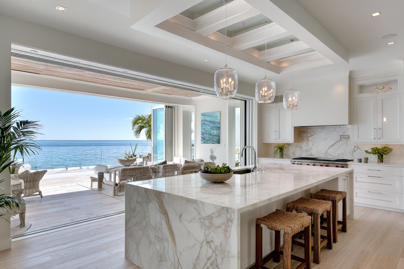 Stylish West Palm Beach interior featuring white quartz surfaces with coastal elegance.