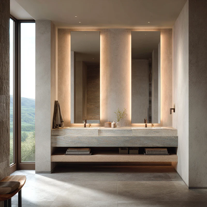 Minimalist bathroom with terrazzo accents