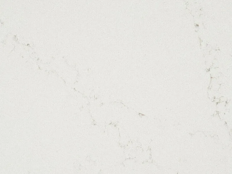 Caesarstone Palm Shade quartz swatch: milk-white background with light greige veins