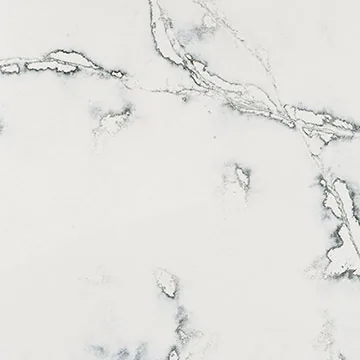 Compac Ice Green quartz swatch: pale white background with sparse gray veins tinged blue-green