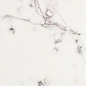 Compac Ice Viola quartz swatch: warm white background with scattered mauve and violet veins and blotches