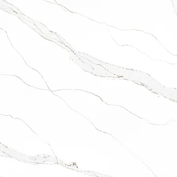 Compac Luxury Vagli Oro quartz swatch: white background with thin, widely spaced diagonal gray veins