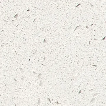 Compac Moon quartz swatch: white background with gray grains and larger translucent glassy chips