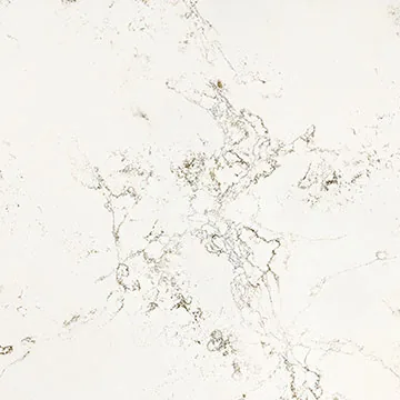 Compac Nebulous Gold quartz swatch: ivory background with cloudy veins made of fine gold and brown flecks