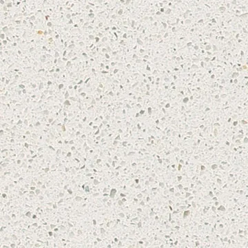 Compac Snow quartz swatch: white background densely packed with small gray, white and amber chips