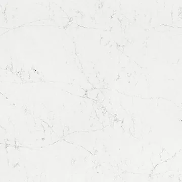 Compac Unique Arabescato quartz swatch: bright white background with fine, net-like gray veining