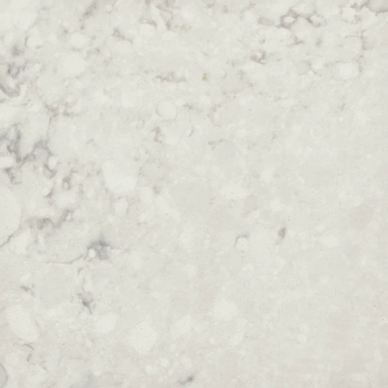 Corian Quartz Ashen Gray quartz swatch: gray marble-look surface with subtle veining