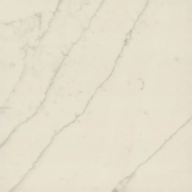 Corian Quartz Bianco Dolomite quartz swatch: white marble-look surface with bold veining
