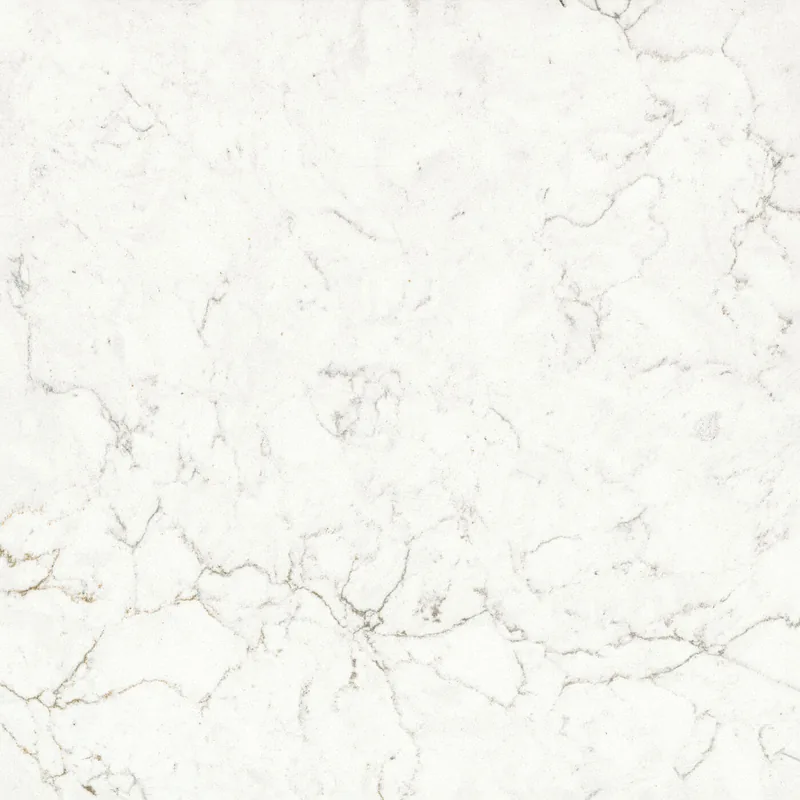 Corian Quartz Bianco Marmor quartz swatch: white marble-look surface with subtle veining