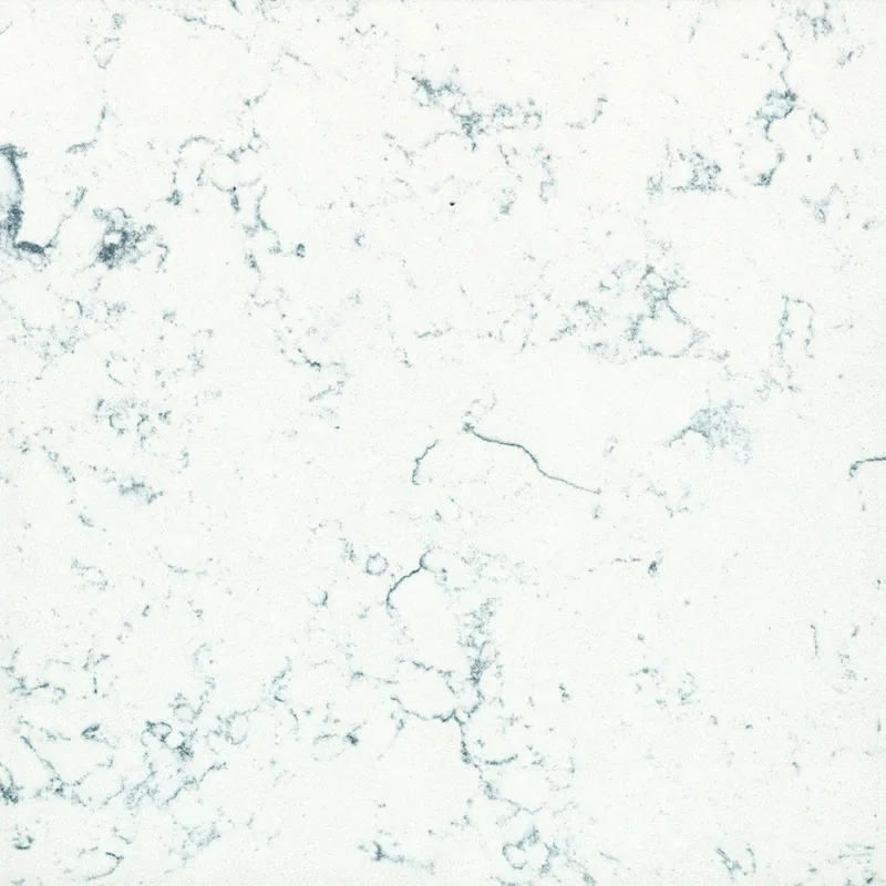 Corian Quartz Blue Carrara quartz swatch: white marble-look surface with moderate veining