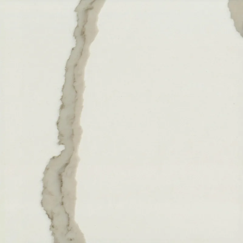 Corian Quartz Calacatta Novello quartz swatch: white marble-look surface with bold veining