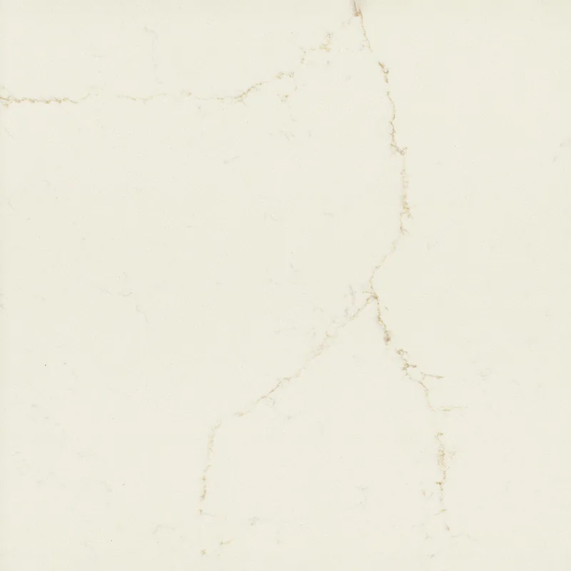 Corian Quartz Harbor Veil quartz swatch: cream marble-look surface with moderate veining