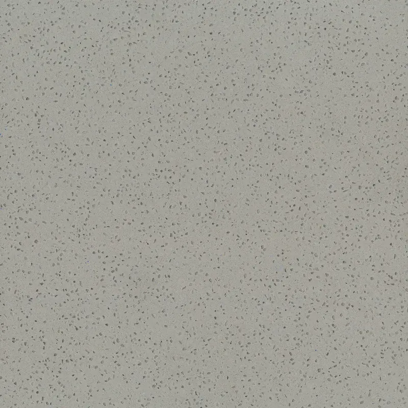 Corian Quartz Hushed Gray quartz swatch: gray fine-speckled surface with no veining