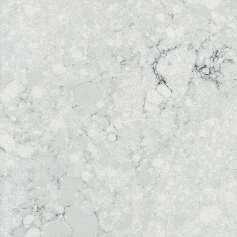 Corian Quartz London Royal quartz swatch: gray marble-look surface with moderate veining