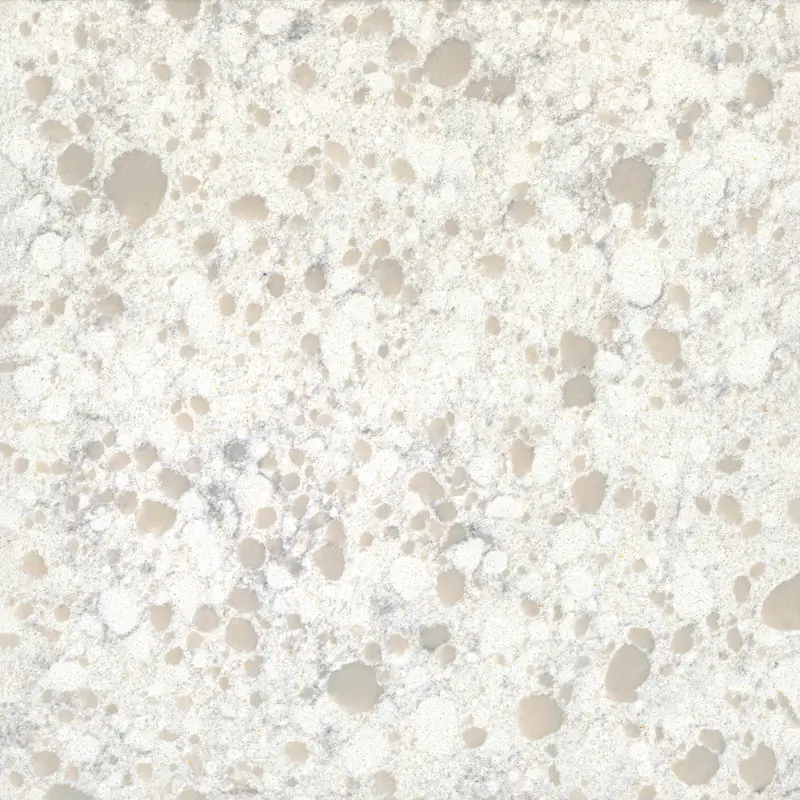 Corian Quartz Snowdrift quartz swatch: white granite-look surface with no veining