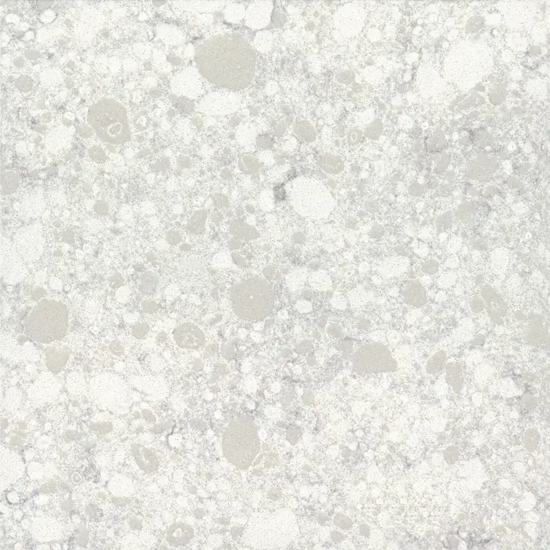 Corian Quartz Stratus White quartz swatch: white granite-look surface with no veining