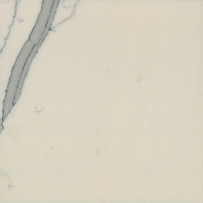 Corian Quartz Versilia Grigio quartz swatch: white marble-look surface with bold veining