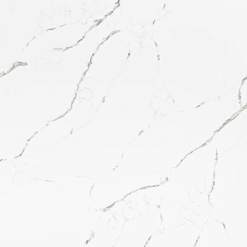 HanStone Quartz Calacatta Extra swatch: bright white background with dark sweeping veins