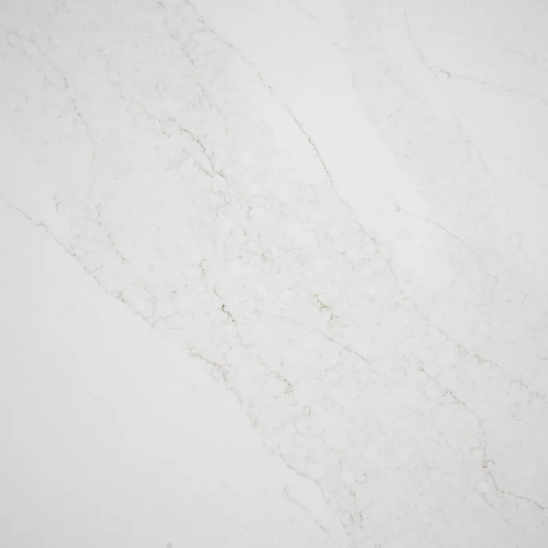 HanStone Quartz Calacatta Gravo swatch: white background with soft grey veins