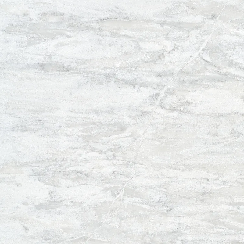 HanStone Quartz Elba White swatch: white background with layered cool and warm tones and grey veins