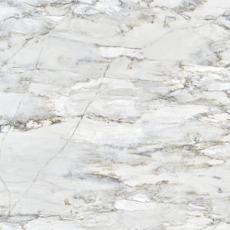 HanStone Quartz Matterhorn swatch: white background with dense grey quartzite-style veining