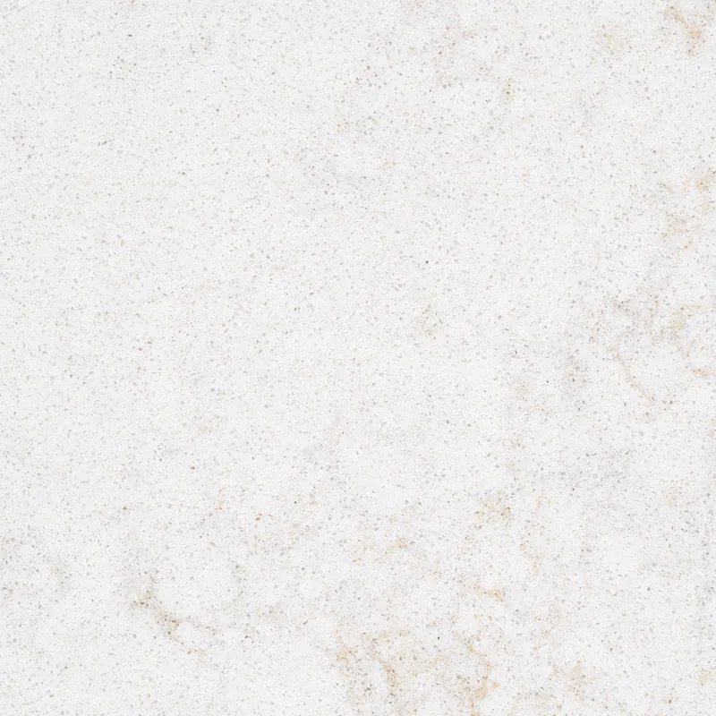 HanStone Quartz Ridge swatch: warm off-white background with faint gold and grey bands