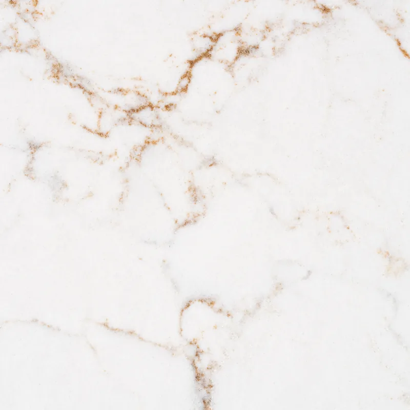 HanStone Quartz Strivento swatch: creamy white background with thin brown streaks