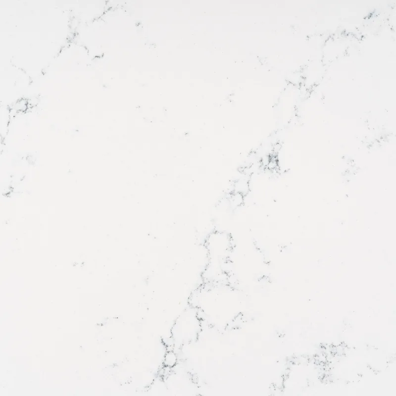 HanStone Quartz Tranquility swatch: crisp white background with fine charcoal veins