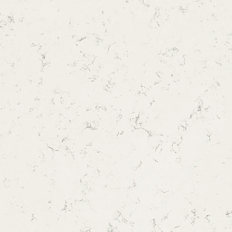 HanStone Quartz Whistler swatch: cream-white background with warm grey wisps