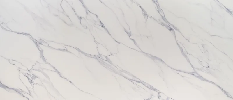 MSI Q Quartz Calacatta Anava quartz slab: cool white background with dark and light gray Calacatta veining