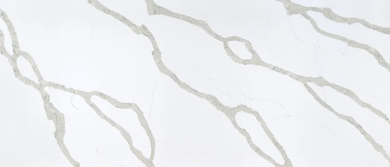 MSI Q Quartz Calacatta Bali quartz slab: warm white background with bold and thin brown and taupe veins