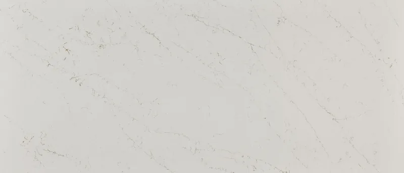 MSI Q Quartz Calacatta Delios quartz slab: cool white background with delicate bronze and gold cracked veins