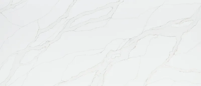 MSI Q Quartz Calacatta Izaro quartz slab: creamy white base with long brown and golden veins