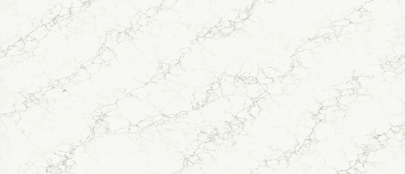MSI Q Quartz Calacatta Jadira quartz slab: bright white base with sage green and brown cracked veining