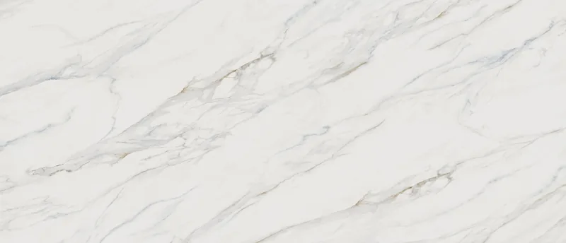 MSI Q Quartz Calacatta Lapiza quartz slab: white base with bold blue, gold and soft gray veining