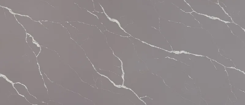MSI Q Quartz Calacatta Laza Grigio quartz slab: dark gray background with thin milky white veins