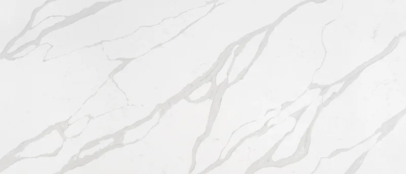 MSI Q Quartz Calacatta Luccia quartz slab: creamy white background with wide gray veins and thin brown threads