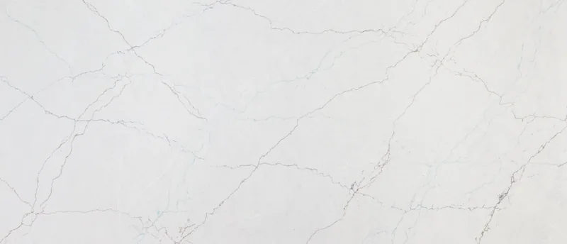 MSI Q Quartz Calacatta Miraggio SeaGlass quartz slab: cool white background with aqua, brown and gray veins