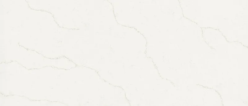 MSI Q Quartz Calacatta Rusta quartz slab: luminous white background with drifting rust-gold and gray veins