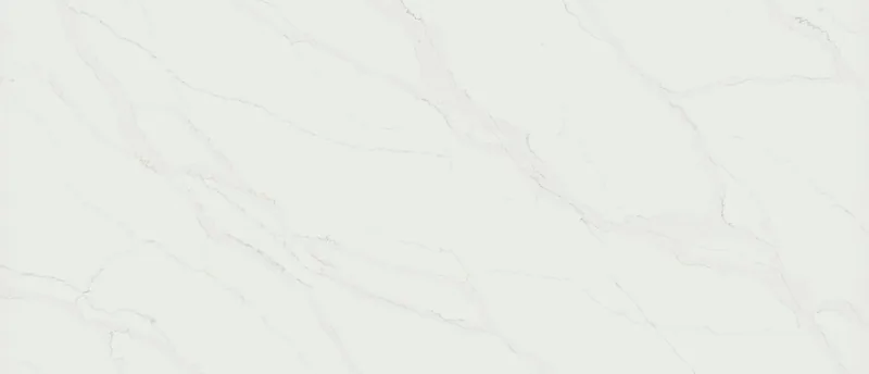 MSI Q Quartz Calacatta Safyra quartz slab: white background with taupe, gold and blue veins