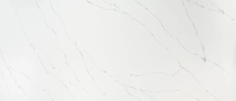MSI Q Quartz Calacatta Ultra quartz slab: pure white background with subtle linear gray veins