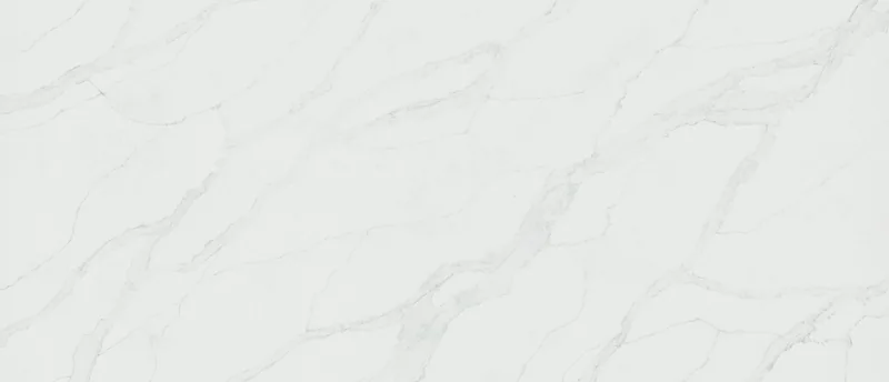 MSI Q Quartz Calacatta Vernello quartz slab: white background with wide sage green veins and gray-brown branches