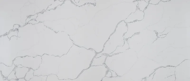 MSI Q Quartz Statuary Classique quartz slab: cool white background with branching gray web-like veins