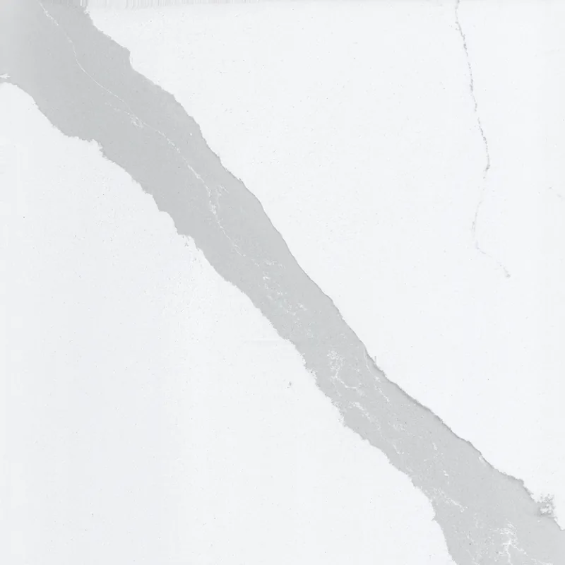 Silestone Bianco Calacatta countertop swatch: grayish-white background with thick gray veins