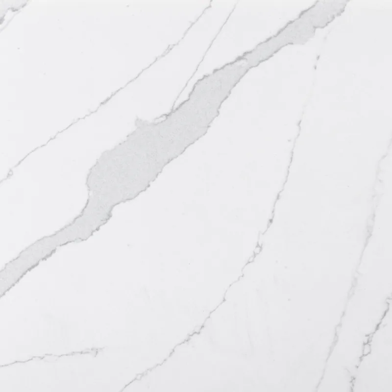 Silestone Classic Calacatta countertop swatch: bright white background with long gray veins