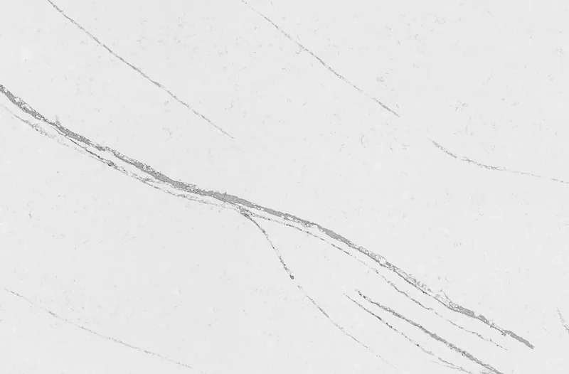 Silestone Eternal Bella countertop swatch: white background with sweeping thin dark gray veins