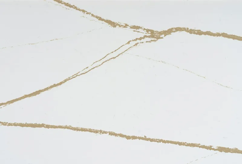 Silestone Eternal Dor countertop swatch: white background with bold gold veins