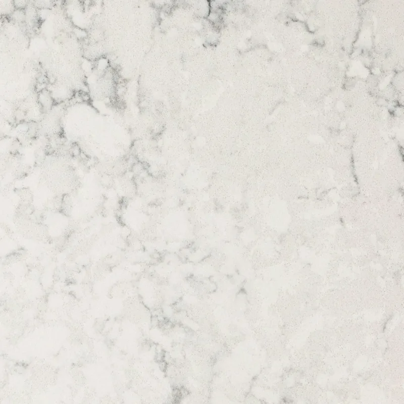 Silestone Helix countertop swatch: white background with soft gray cloudy veins