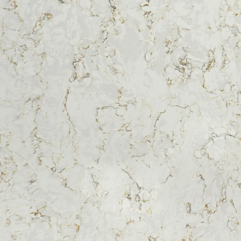 Silestone Lusso countertop swatch: white background with a network of tan and gold-brown veins