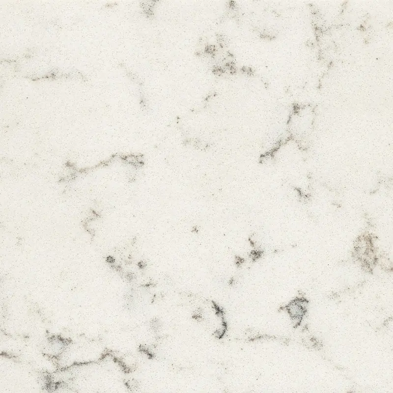 Silestone Lyra countertop swatch: white background with scattered gray and brown vein clusters